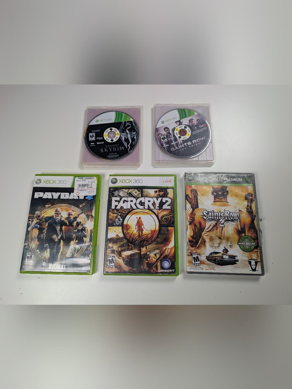 Xbox 360 Game Lot 5 Titles Skyrim Saints Row 2 The Third Payday 2 Far Cry 2